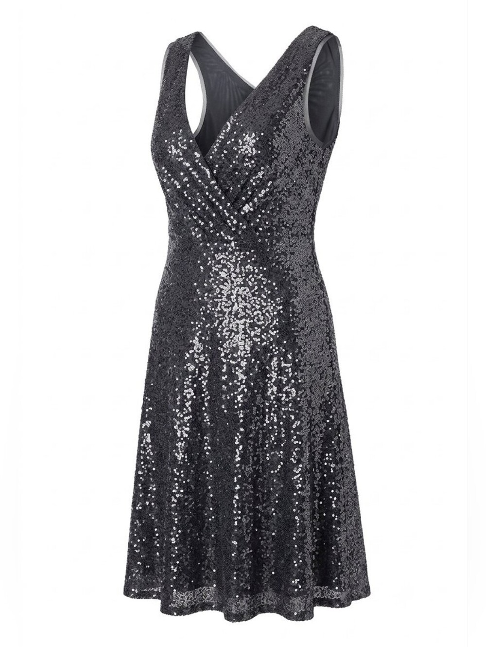 Grace Karin -NWT- Black Sequin V-Neck A-Line Cocktail Dress Size Medium